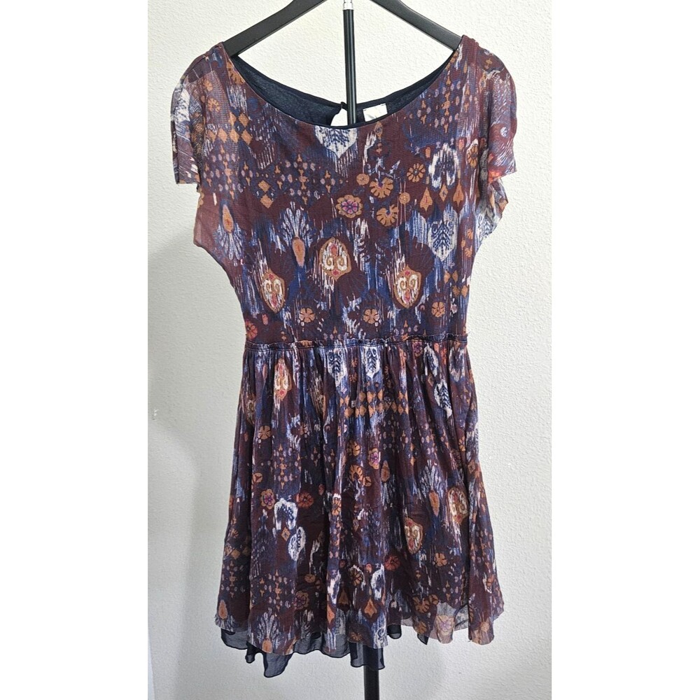 Weston Wear Caraz Dress M 100% Silk Boho Ikat Fit Flare Anthropologie‎ USA